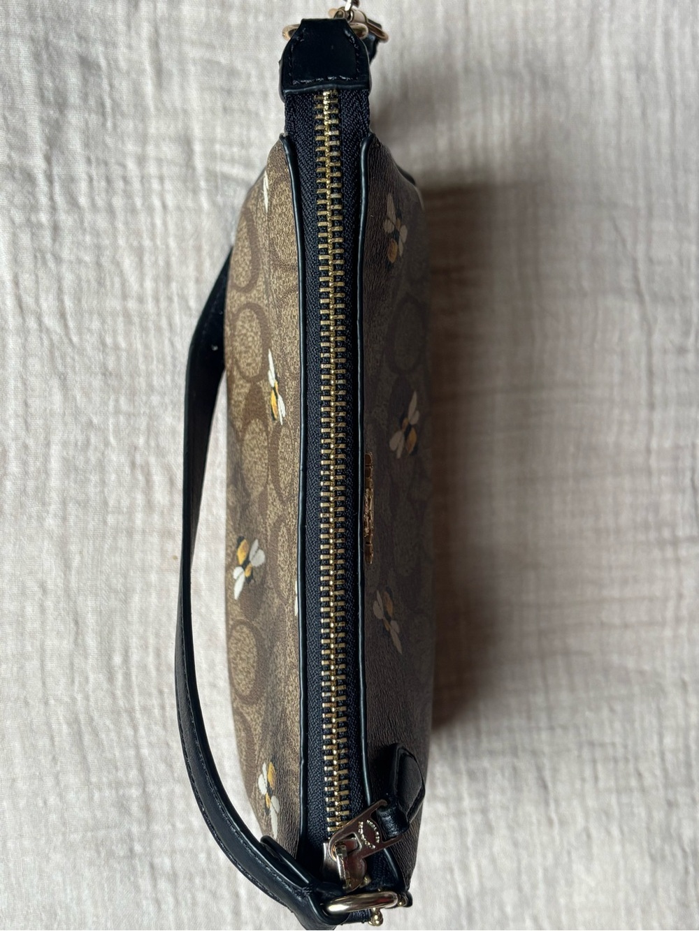 Coach Brown Signature Bee Print Shoulder Bag with Black Trim - Picture 16 of 16